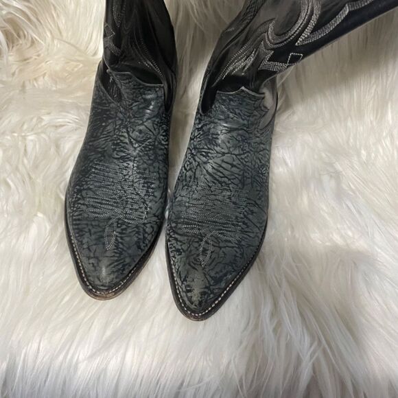 VTG Tony Lama‎ 6252 Black/Grey Shrunken Bull Shoulder Cowboy Boots Men 8D - Picture 5 of 9